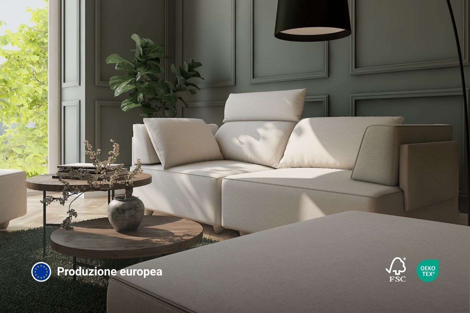 Divano modulare Louis a 2 posti con pouf e funzione letto