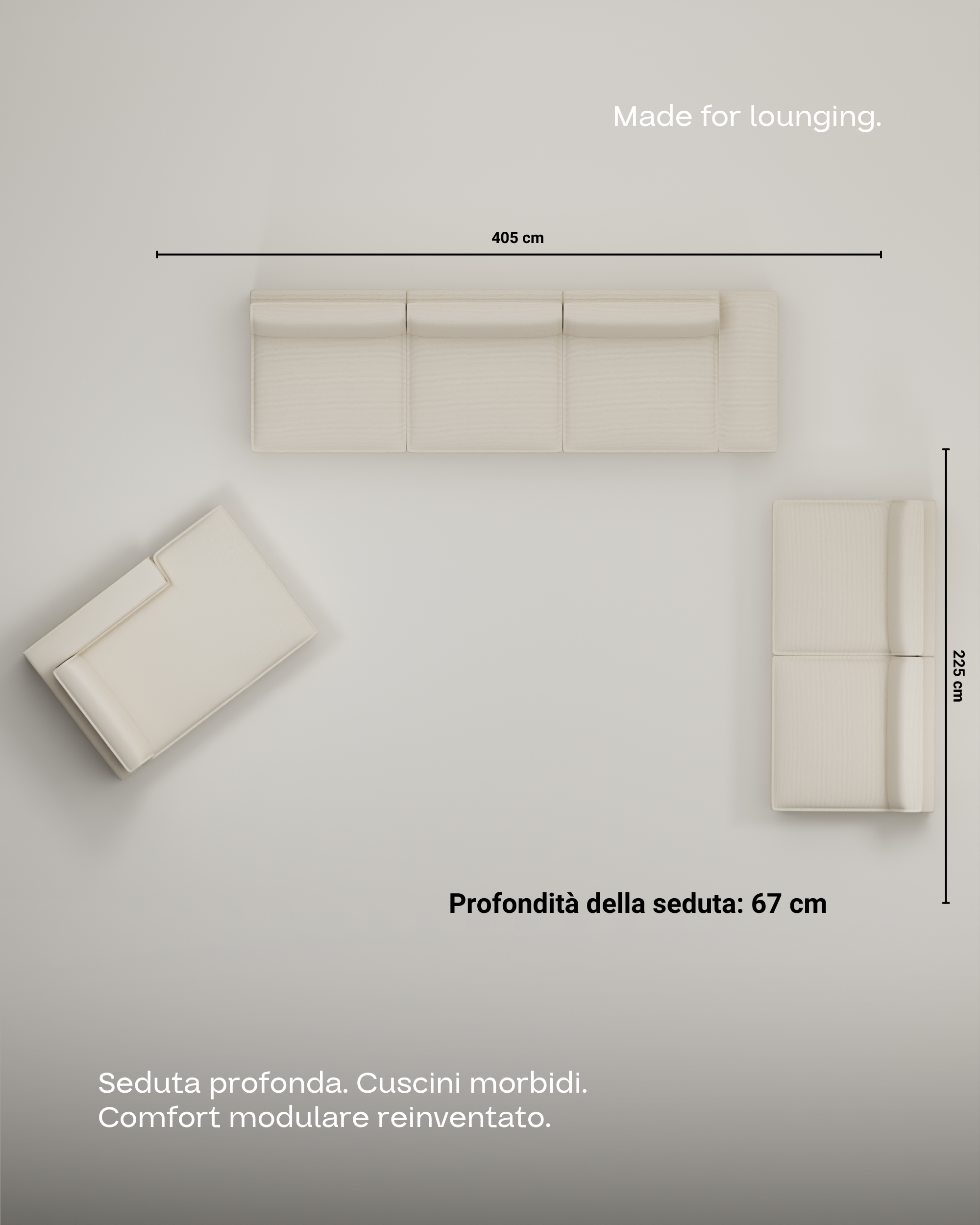 Fabric covering - Terra U-shaped modular sofa / Living room with bed function