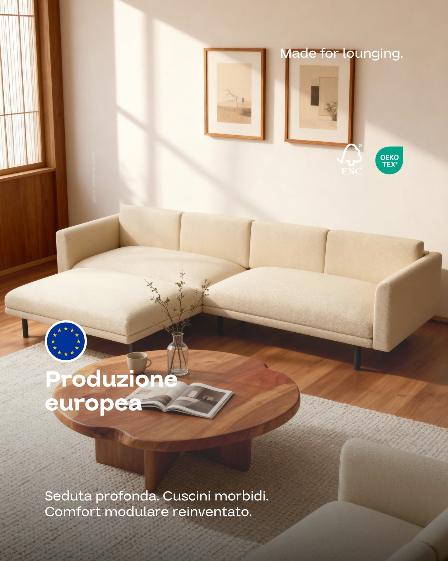 Divano modulare Aera 3 posti con pouf